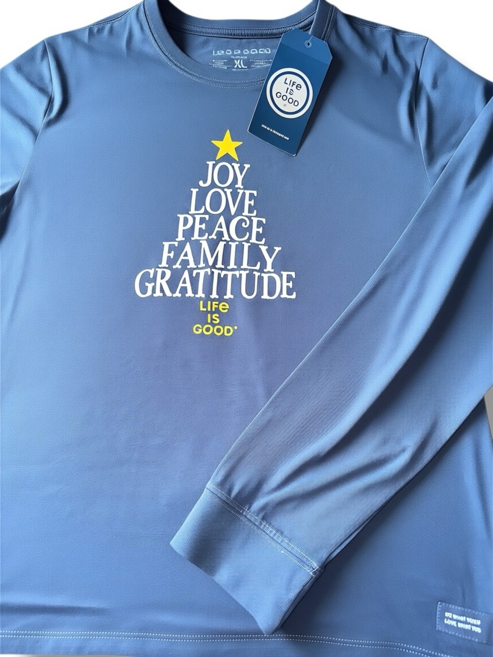 NWT Women XL Lng Slv Crusher Tee Shirt the Life is Good Family Tree BLUE GIFTS